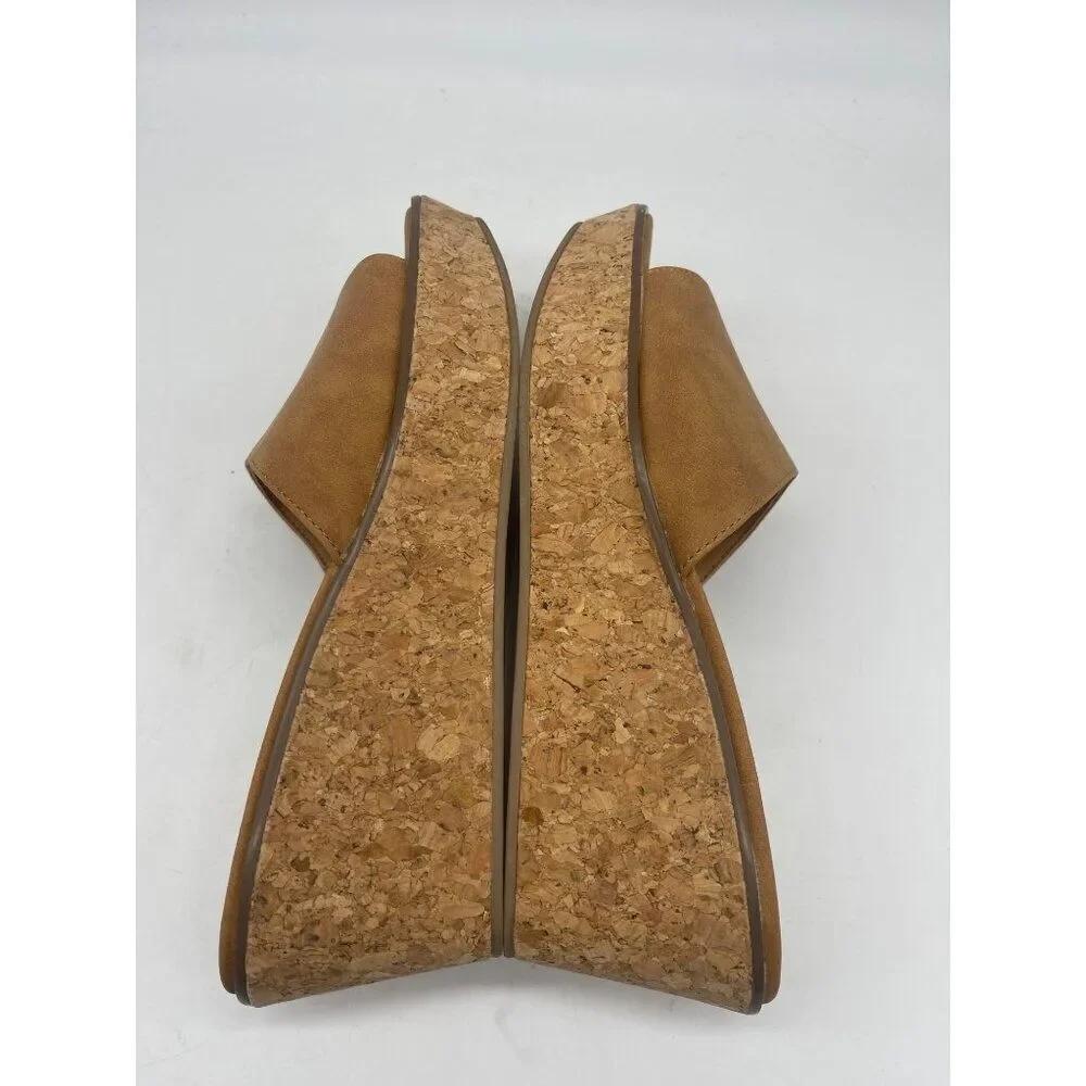 Sun + Stone Charlotte Women Tan Open-Toe Slip-On Wedge Shoe Size 8.5